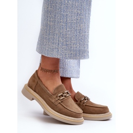 S.Barski Mocassins Pour Femmes En Daim Sur Talon Plat Avec Décoration D&amp;A TW101 Marron brun 2