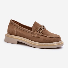 S.Barski Mocassins Pour Femmes En Daim Sur Talon Plat Avec Décoration D&amp;A TW101 Marron brun 1