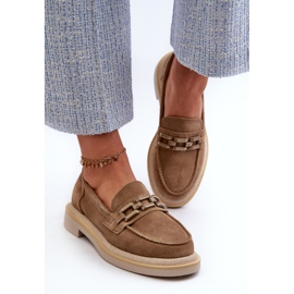 S.Barski Mocassins Pour Femmes En Daim Sur Talon Plat Avec Décoration D&amp;A TW101 Marron brun 4