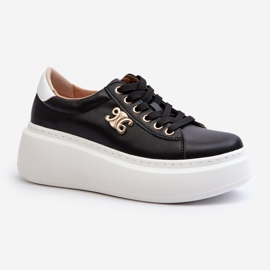 Baskets en cuir pour femmes sur la plateforme Noir Pernalia le noir 1