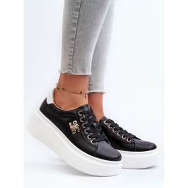 Baskets en cuir pour femmes sur la plateforme Noir Pernalia le noir 2