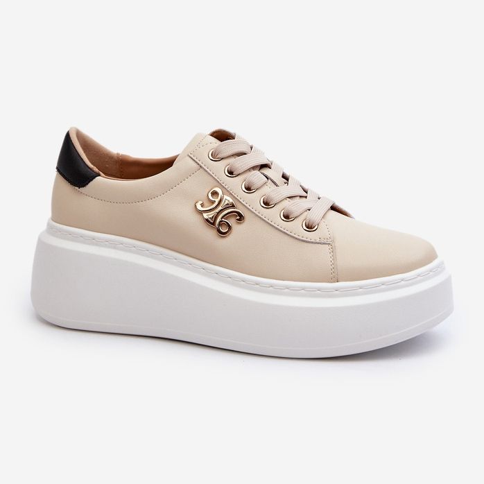 Baskets en cuir pour femmes sur la plateforme beige Pernalia 1 Baskets en cuir pour femmes sur la plateforme beige Pernalia 1