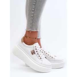 Baskets en cuir pour femmes sur la plateforme, blanches Pernalia 2