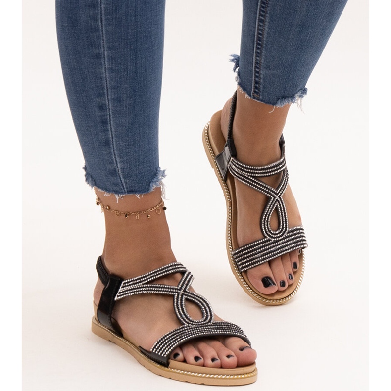 Sandales noires ornées de zircons Detila 2