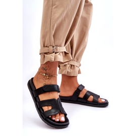 Claquettes Femme Classiques En Cuir Avec Velcro Noir Amedon 2