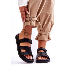 Claquettes Femme Classiques En Cuir Avec Velcro Noir Amedon 1