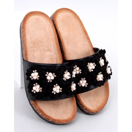 Emiles Tongs en liège noir à fleurs le noir 1