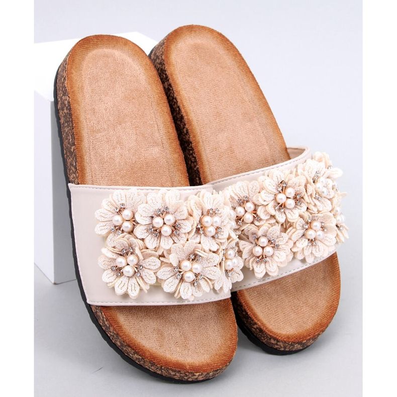 Emiles Chaussons en liège beige à fleurs 1