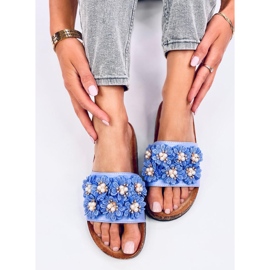 Emiles Chaussons en liège bleu à fleurs 3