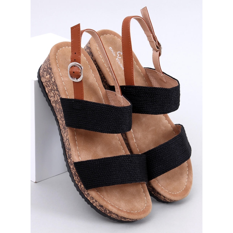 Wadoux Sandales compensées en liège noir le noir 1