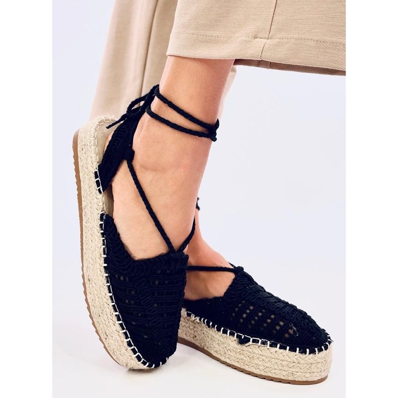 Yaweh Espadrilles noires en dentelle pour femme 2