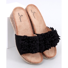 Minass Mules compensées noires à fleurs le noir 1