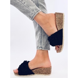 Minass Mules compensées noires à fleurs le noir 3