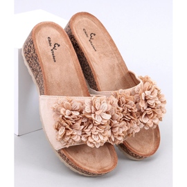 Minass Mules compensées beiges à fleurs 1