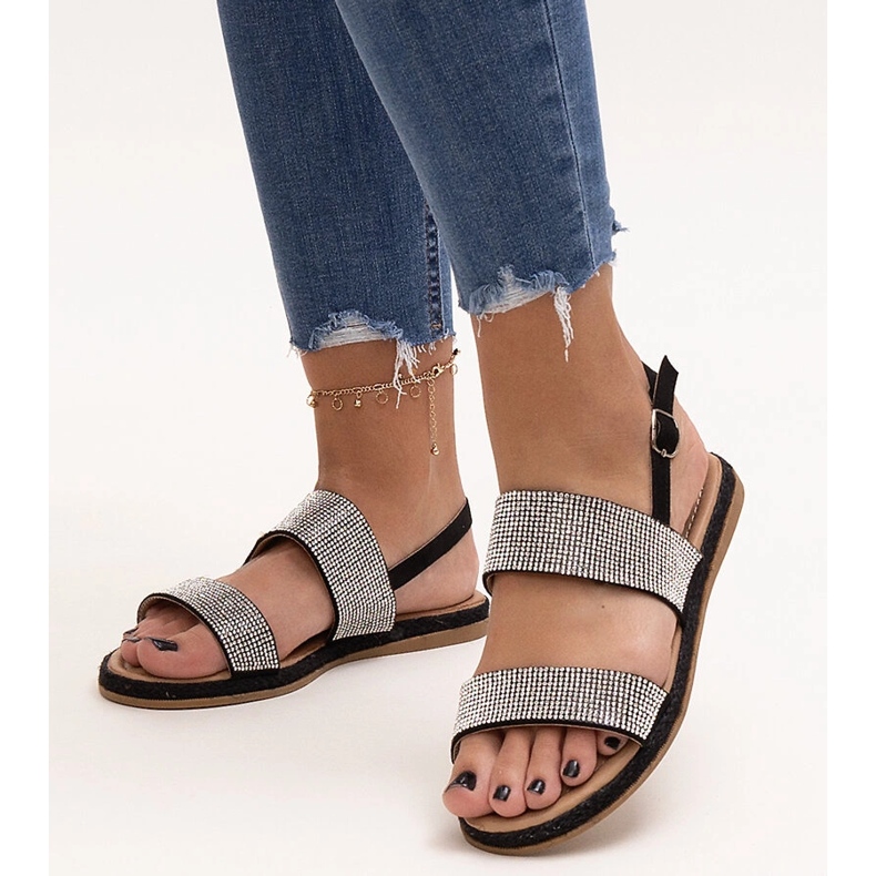 Sandales noires ornées de zircons Carvalia le noir 1