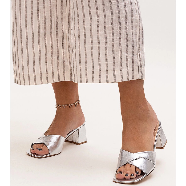 Tongs à talon haut Fanan argentées 1