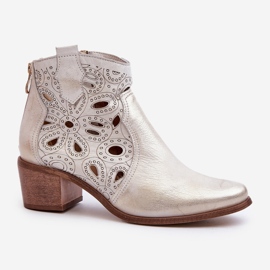 Bottines En Cuir Ajouré Lewski Shoes 3170/2 Caoutchouc Doré 1