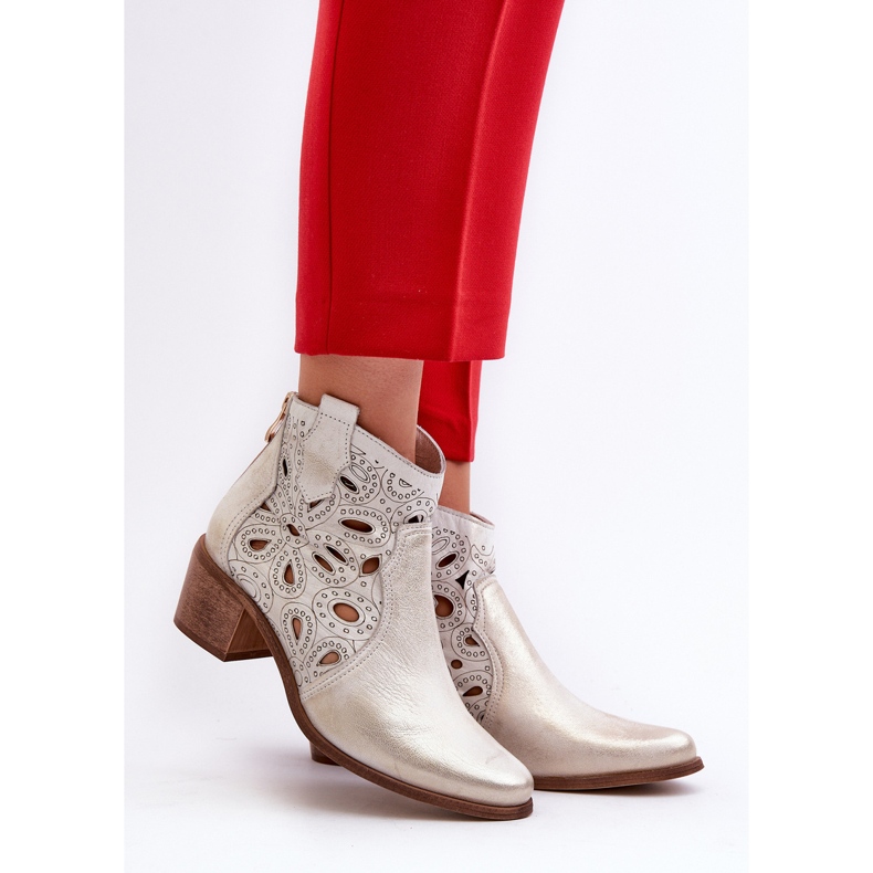 Bottines En Cuir Ajouré Lewski Shoes 3170/2 Caoutchouc Doré 2