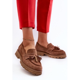 Zazoo 3469 Mocassins en daim avec franges pour femme, marron brun 3