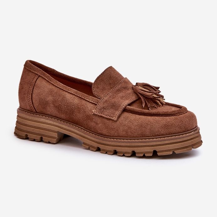 Zazoo 3469 Mocassins en daim avec franges pour femme, marron brun 1