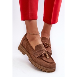 Zazoo 3469 Mocassins en daim avec franges pour femme, marron brun 4