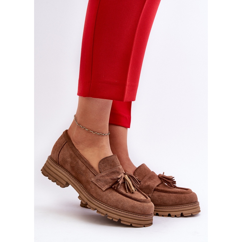 Zazoo 3469 Mocassins en daim avec franges pour femme, marron brun 2