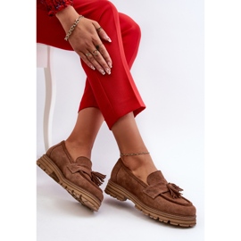 Zazoo 3469 Mocassins en daim avec franges pour femme, marron brun 7