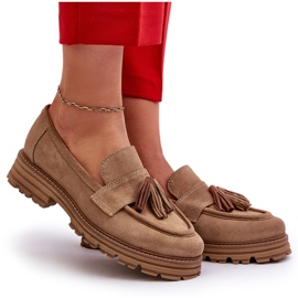 Zazoo 3469 Mocassins en daim avec franges pour femme, beige 9