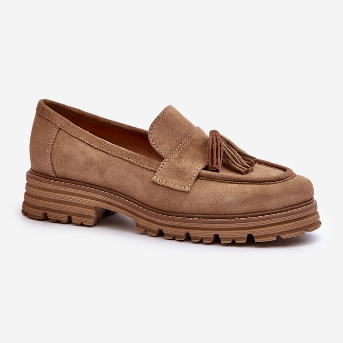 Zazoo 3469 Mocassins en daim avec franges pour femme, beige 1