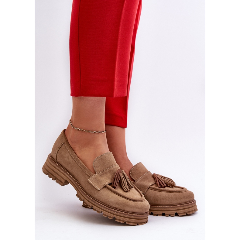 Zazoo 3469 Mocassins en daim avec franges pour femme, beige 2