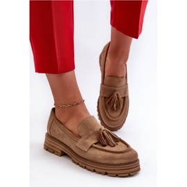 Zazoo 3469 Mocassins en daim avec franges pour femme, beige 4