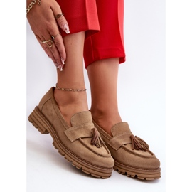 Zazoo 3469 Mocassins en daim avec franges pour femme, beige 8