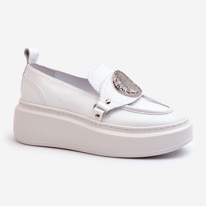 Zazoo 3486 Mocassins en cuir pour femme avec décoration, blanc blanche 1