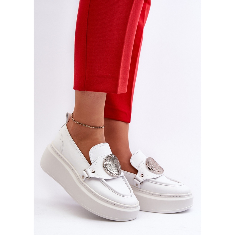 Zazoo 3486 Mocassins en cuir pour femme avec décoration, blanc 2