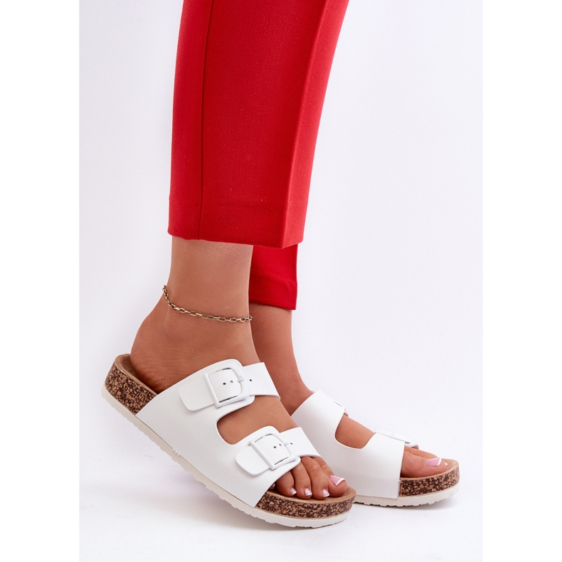 Tongs pour femmes sur plateforme en liège avec boucles, blanc Klinesta 2