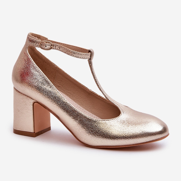 Escarpins en éco-cuir doré sur talon haut d'or 1