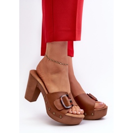 Tongs Pour Femmes Sur Talons Hauts Avec Boucle, Marron Betinna brun 2
