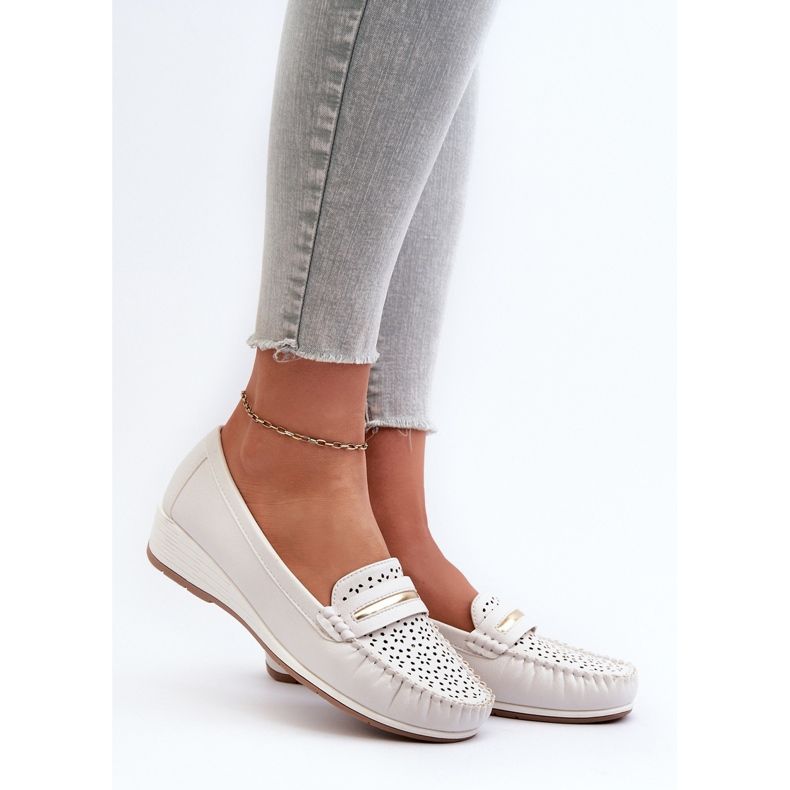 Mocassins Pour Femme à Motif Ajouré en Cuir Eco, Dusty White Nassnema blanche 2