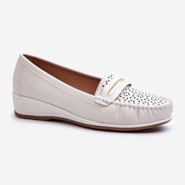 Mocassins Pour Femme à Motif Ajouré en Cuir Eco, Dusty White Nassnema blanc 1