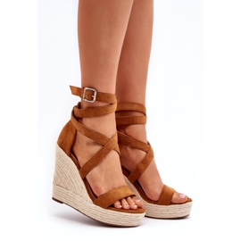 Sandales compensées espadrilles avec galon Camel brun 2