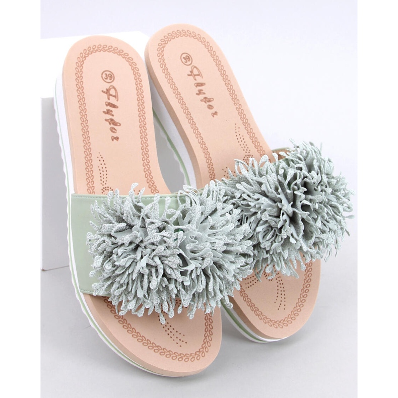 Ragnes Mules compensées fleuries vert clair 1