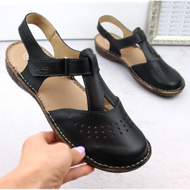 Sandales confortables en cuir pour femmes noires Helios 128.011 1