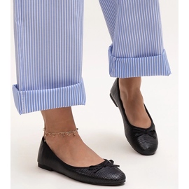 Ballerines noires avec nœud et empiècement en cuir par Rosaly 1