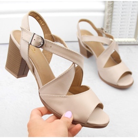 Sandales à talons en cuir beige pour femme Dolce Pietro 4077-013-01-1 1