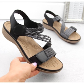 Sandales femme velcro avec bandes élastiques, noir Sabatina Y8066-1 1