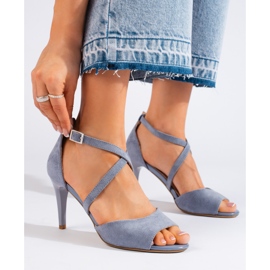 Élégantes sandales à talons hauts en daim bleu par Sergio Leone 1