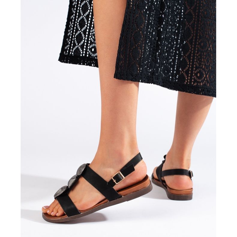 Sergio Leone Sandales plates confortables noires pour femmes le noir 2