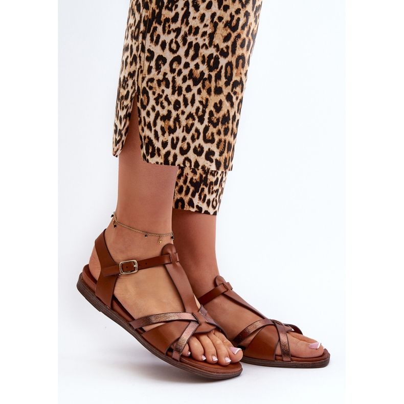 Sandales plates pour femmes en cuir écologique Sergio Leone SK071H marron brun 2