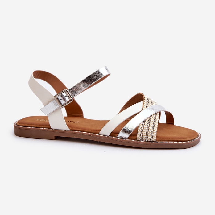 Sergio Leone SK085H Sandales en cuir écologique pour femme, blanc 1