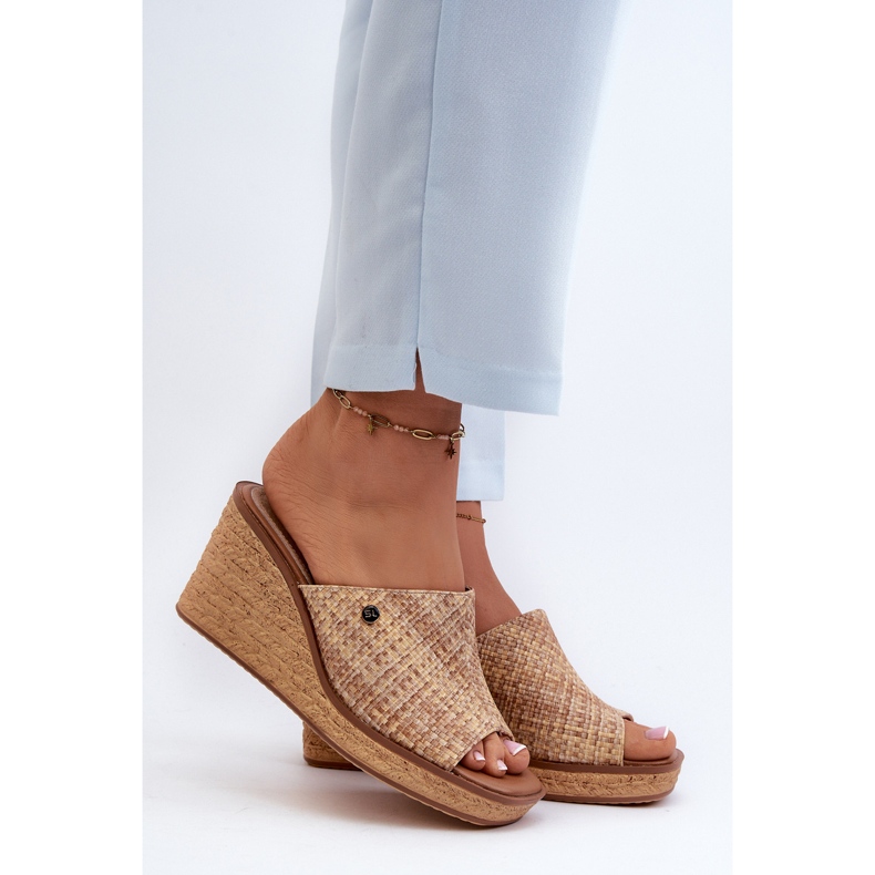 Sergio Leone Tongs compensées pour femmes KL213 Beige 1 Sergio Leone Tongs compensées pour femmes KL213 Beige 1